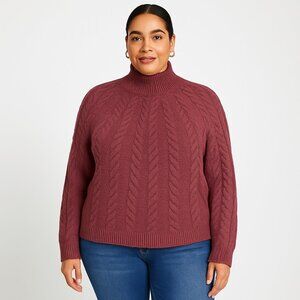 ✨A064 • Burgundy Cable Knit Mock Neck Sweater